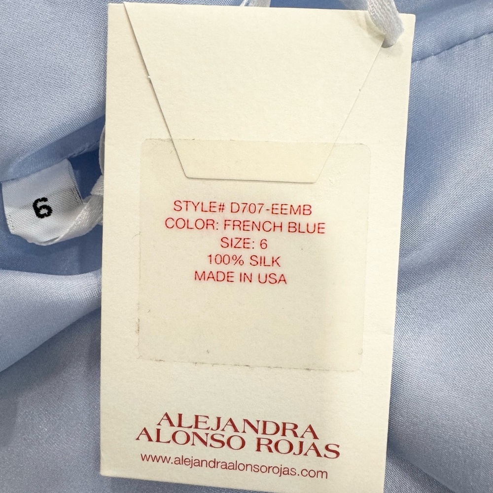 Alejandra Alonso Rojas Blue Fitted Silk Slip Midi Dress With Pearls - Picture 10 of 11